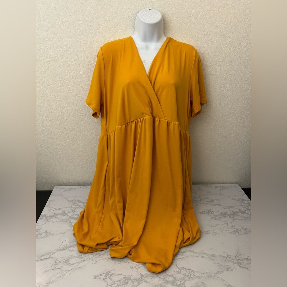 Shop Basic USA Women's Faux Wrap Dress Size 2XL Yellow Stretch Pullover​​